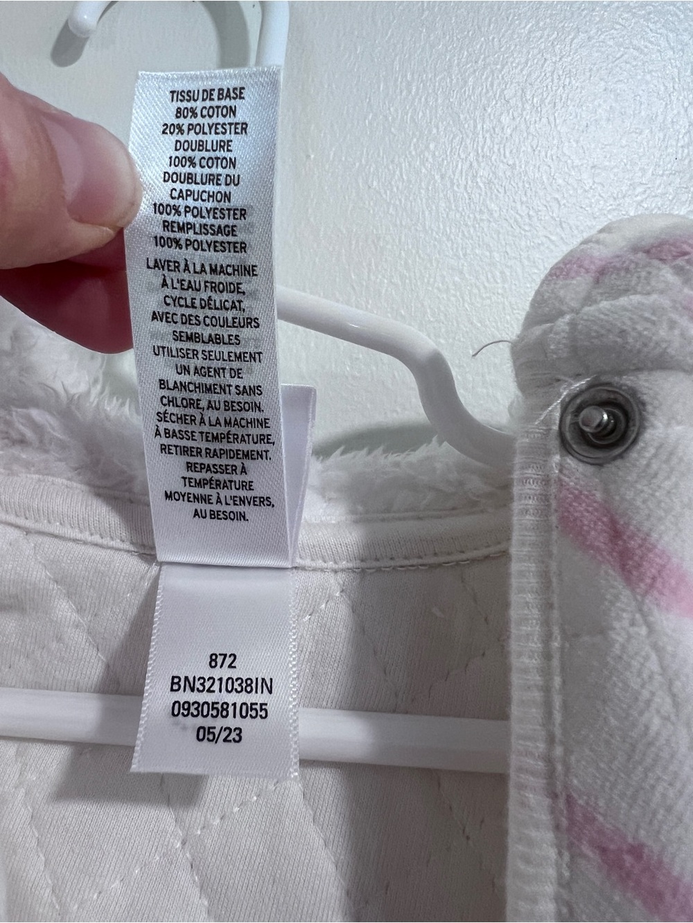 Nordstrom White Quilted Footed One-Piece with Pink Stripes - Picture 8 of 10